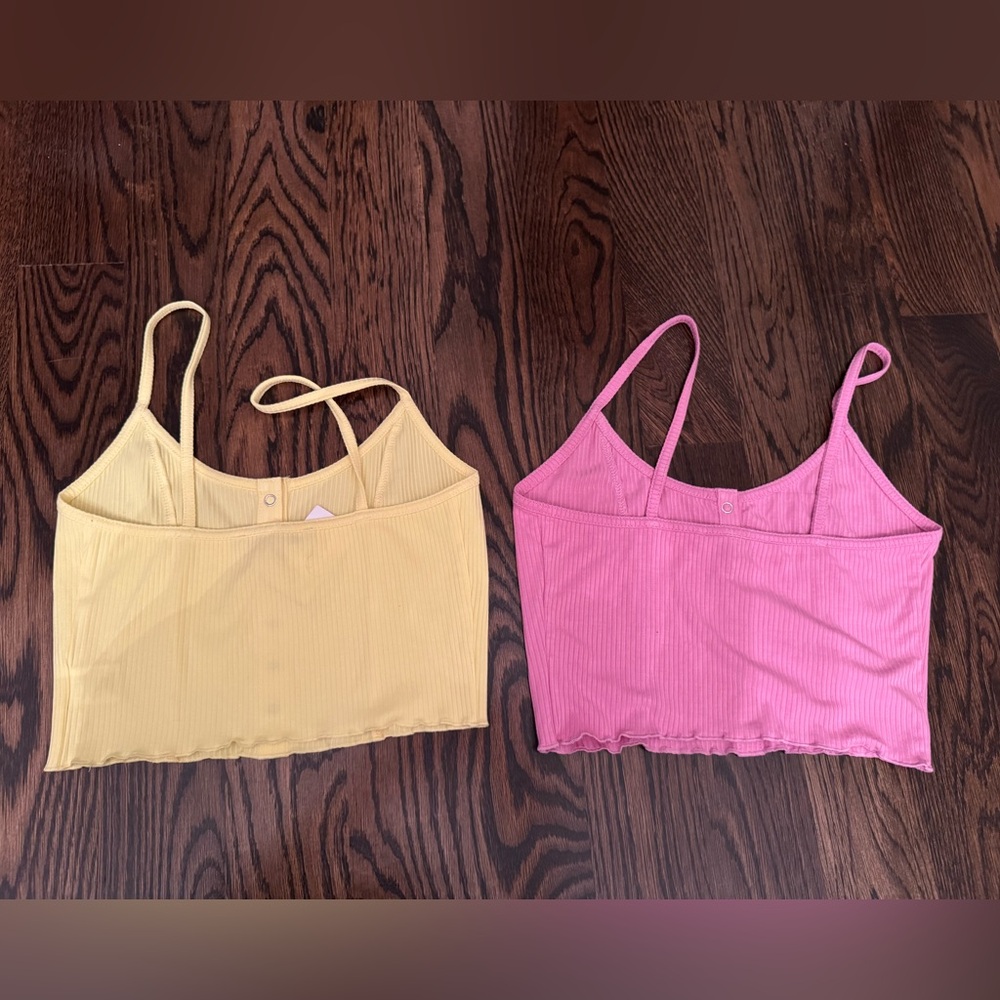 Pink and Yellow Ribbed Button-Up crop Tops, small - Picture 2 of 2